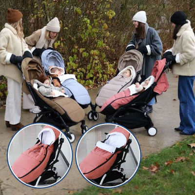 bebe porté dans chancelière poussette couvrepieds