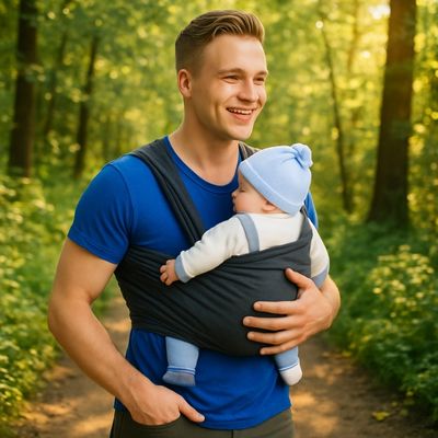 dans bois papa porte zoé dans écharpe de portage bébé