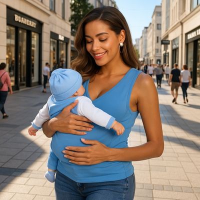 écharpe de portage bébé maman sort avec enfant