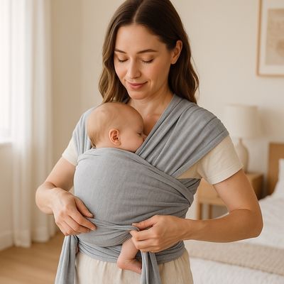 maman regarde bébé porte en écharpe