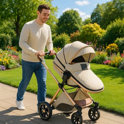 papa promene bébé dans poussette